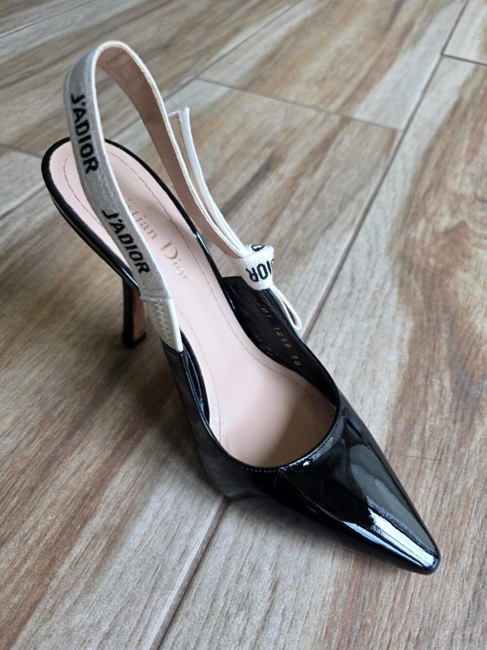 Dior J'Adior Black Patent Leather Sling Back Shoes Eur. 38